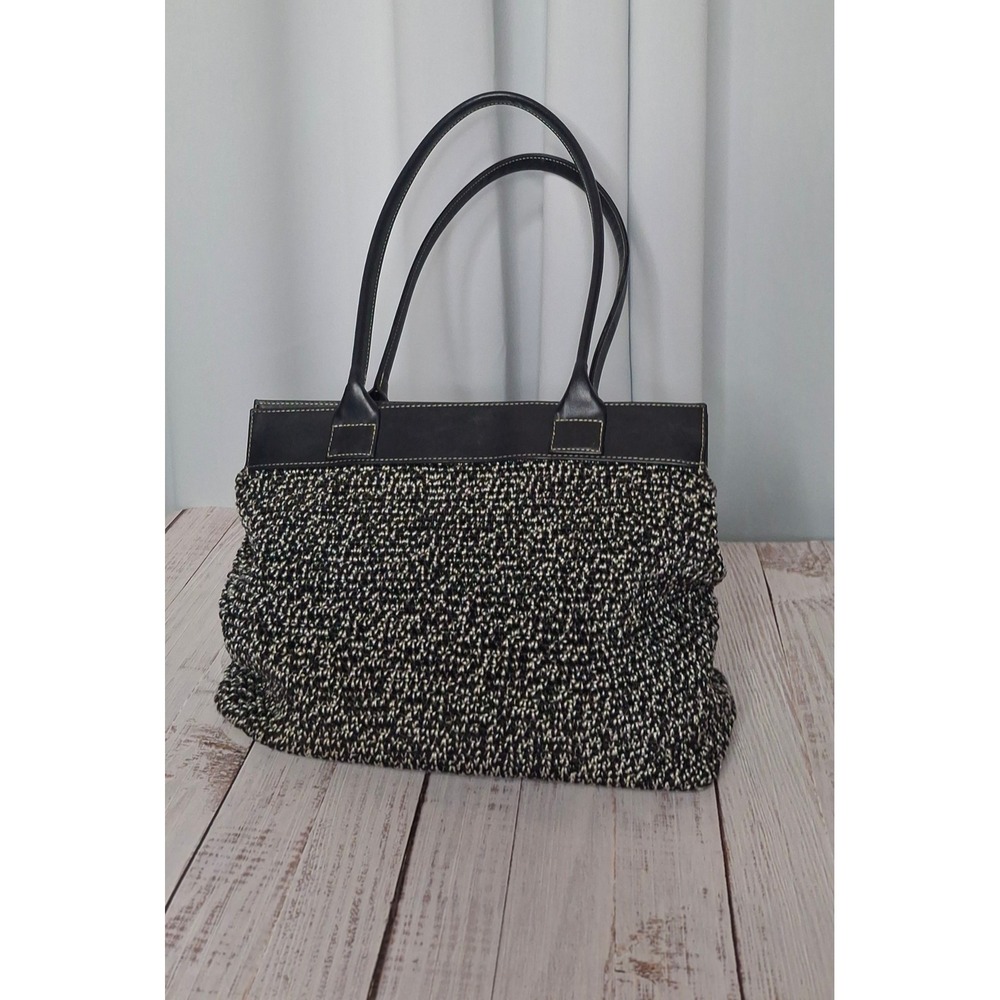 The Sak Elliott Lucca Black White Crochet Leather Trim Shoulder Bag Tote EUC - Picture 5 of 16